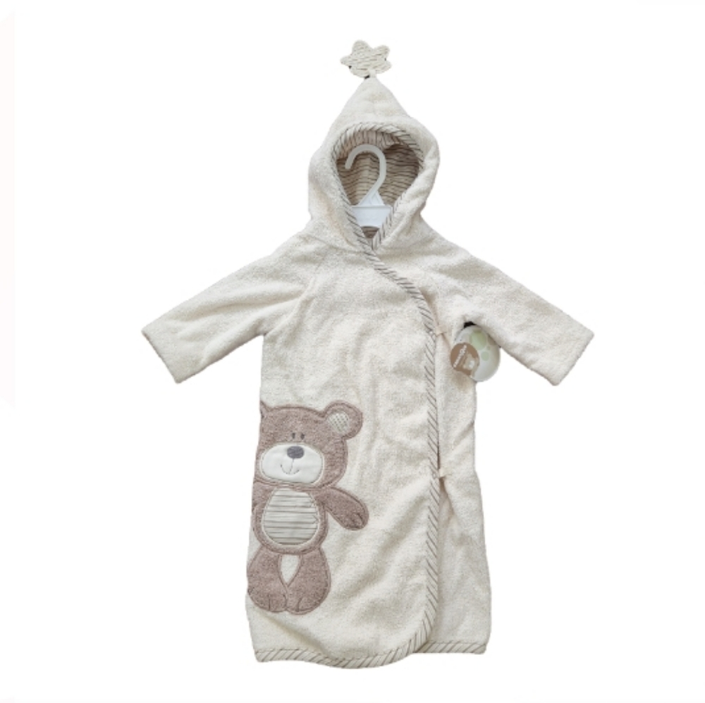 BABIES R US HOODED BATHROBE BEAR ON FRONT SNAP BUTTON CLOSURE SZ 0-9 Month's